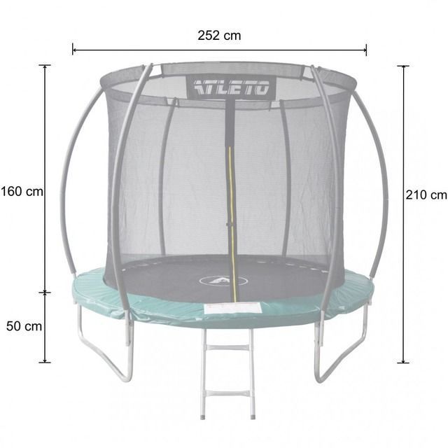 Батут детский 252 см с внутренней сеткой и стремянкой Atleto зеленый + подарок мячик
