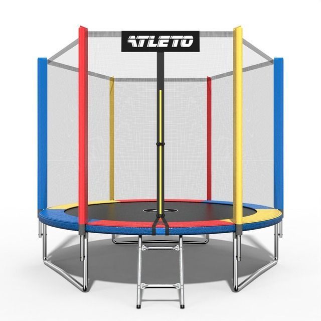 Батут Atleto 183 см с сеткой и стремянкой multikolor + подарок мячик