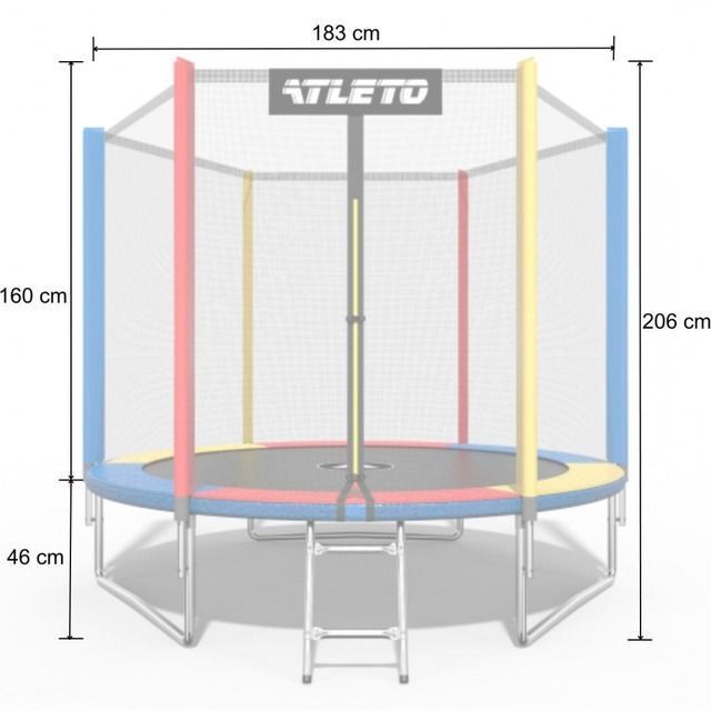 Батут Atleto 183 см с сеткой и стремянкой multikolor + подарок мячик