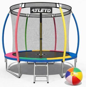 Батут Atleto 312 см с внутренней сеткой и стремянкой multikolor + подарок мячик