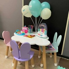 Дитячий стіл хмаринка і 3 стільці (стільці: "хмаринка", "зайчик" нова модель і "метелик")