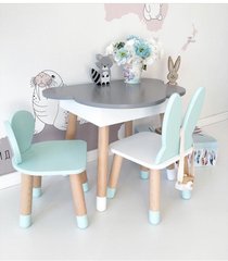 Детский стол полуоблако с пеналом и 2 стула (зайка и мишка)