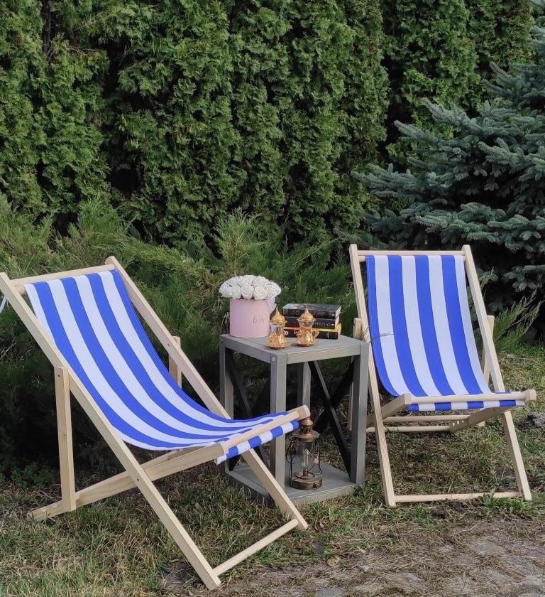 Розкладне дерев’яне крісло шезлонг з тканиною, для дачі, пляжу чи кафе. Крісла садові терасні дерев'яні. Лежак шезлонг Детальніше: