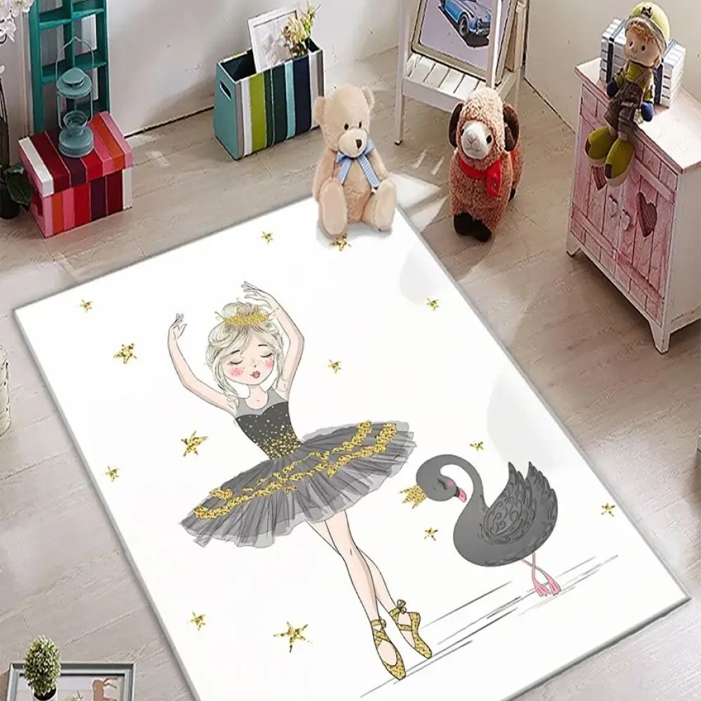 Плюшевый утепленный детский ковер "Балерина и лебедь"