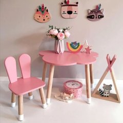 Дитячий стіл і 1 стілець (дерев'яний стільчик зайчик зайчик і стіл напівхмара)