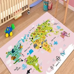 Плюшевий утеплений дитячий килим "Рожева карта світу"