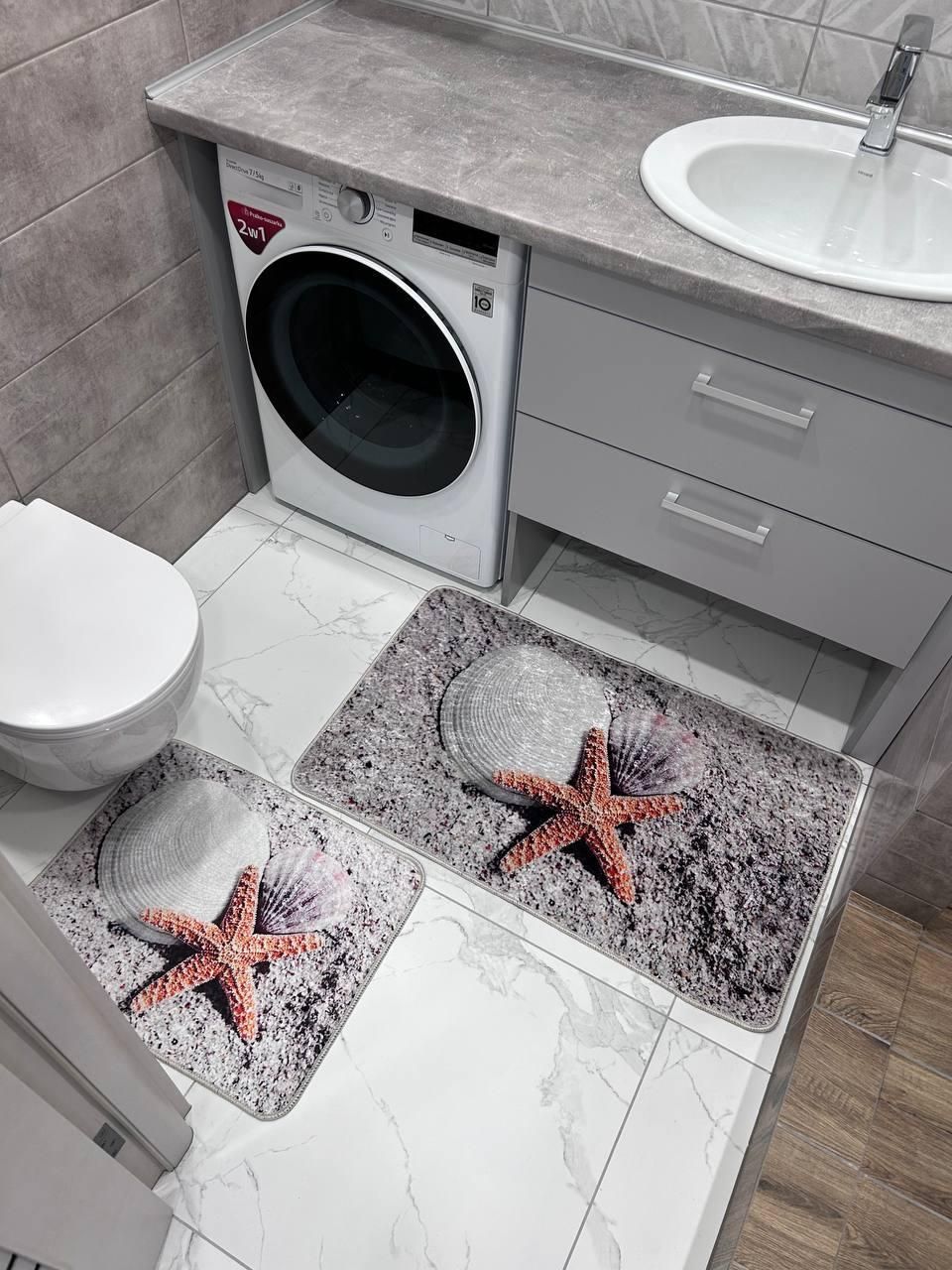 Набір килимків для ванної кімнати "Морська зірка", набір із двох килимків 100х60 і 60х50 см