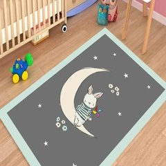 Плюшевый утепленный детский ковер "Кролик на луне"