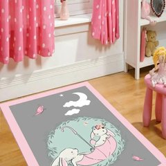 Плюшевий утеплений дитячий килим "Зайчики з парасолькою"