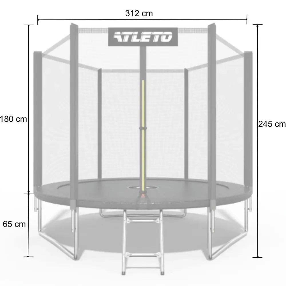 Батут детский с сеткой и стремянкой 312 см Atleto черный + подарок мячик