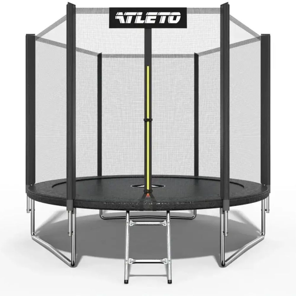 Батут детский с сеткой и стремянкой 312 см Atleto черный + подарок мячик