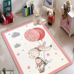 Плюшевий утеплений дитячий килим "Зайчик з повітряними кульками"