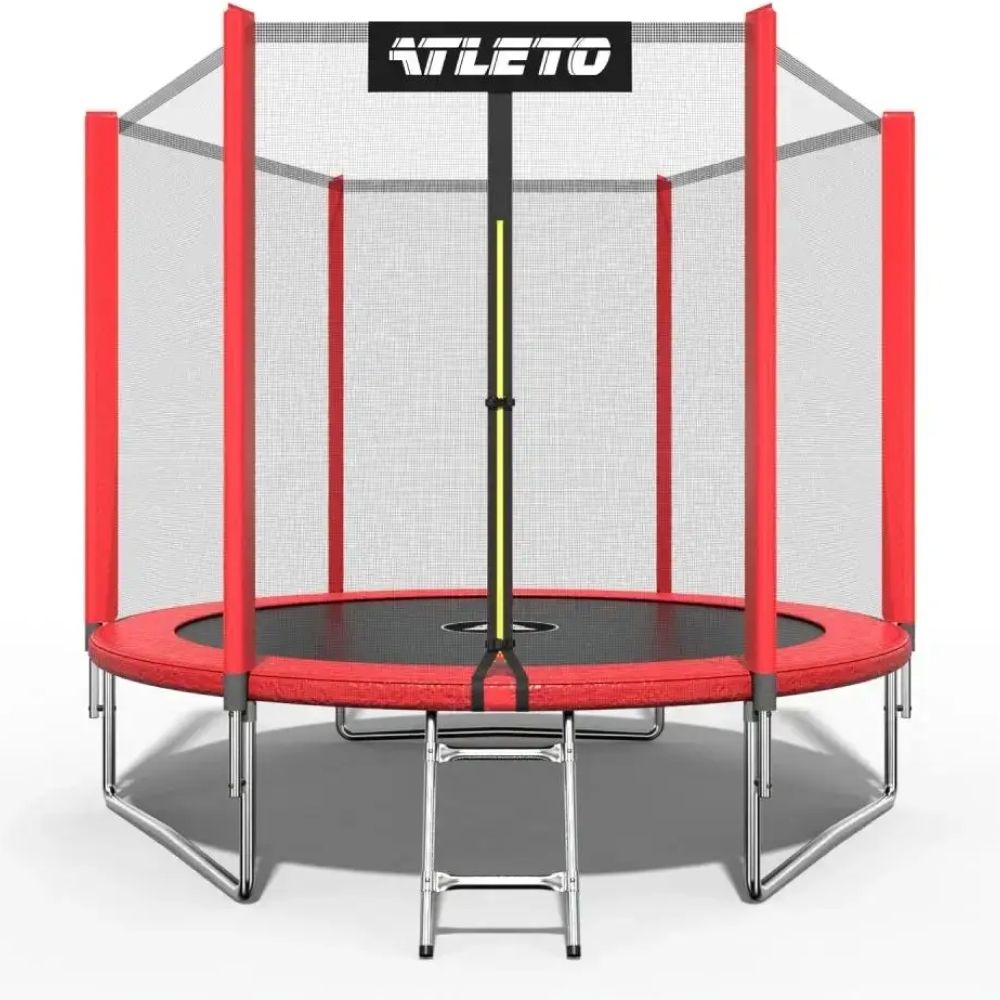 Батут детский с сеткой и стремянкой 312 см Atleto красный + подарок мячик