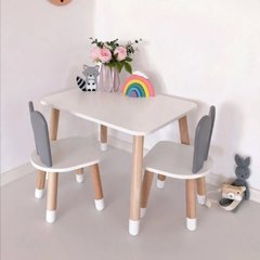 Дитячий стіл і 2 стільці (дерев'яний стільчик зайчик зайчик 2 шт і прямокутний стіл)