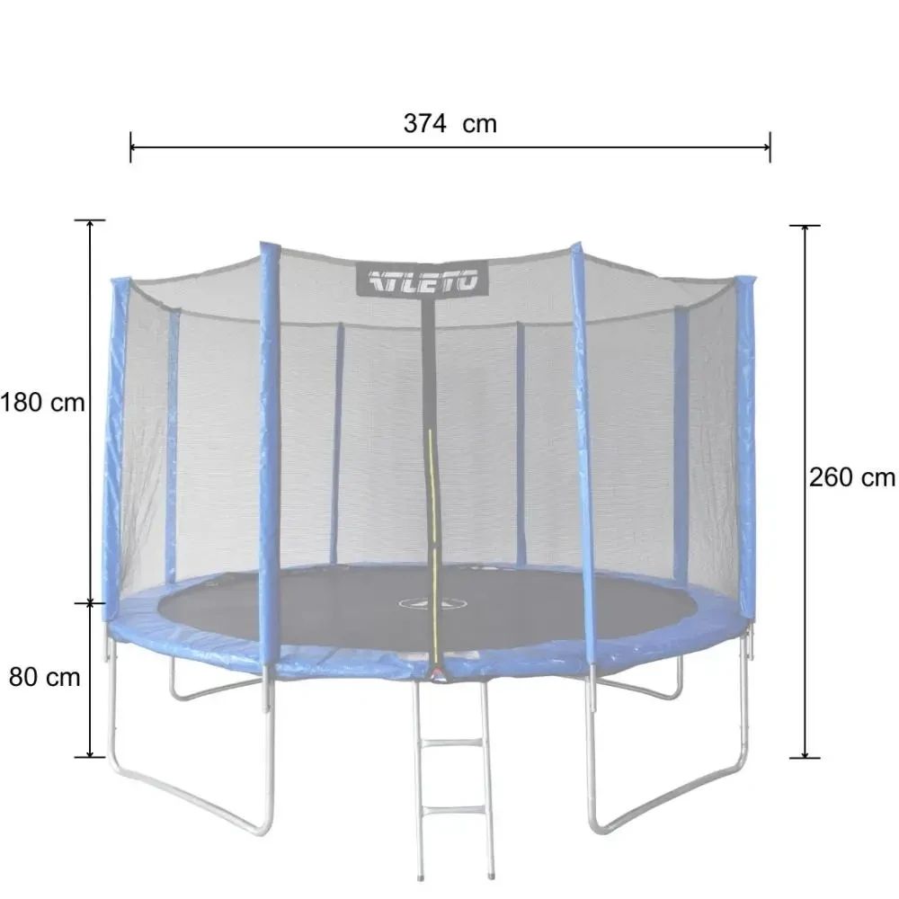 Батут детский с сеткой и стремянкой 374 см Atleto синий + подарок мячик