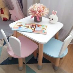 Детский квадратный стол 50 * 50 см и 1 стульчик "зайка" в белом цвете