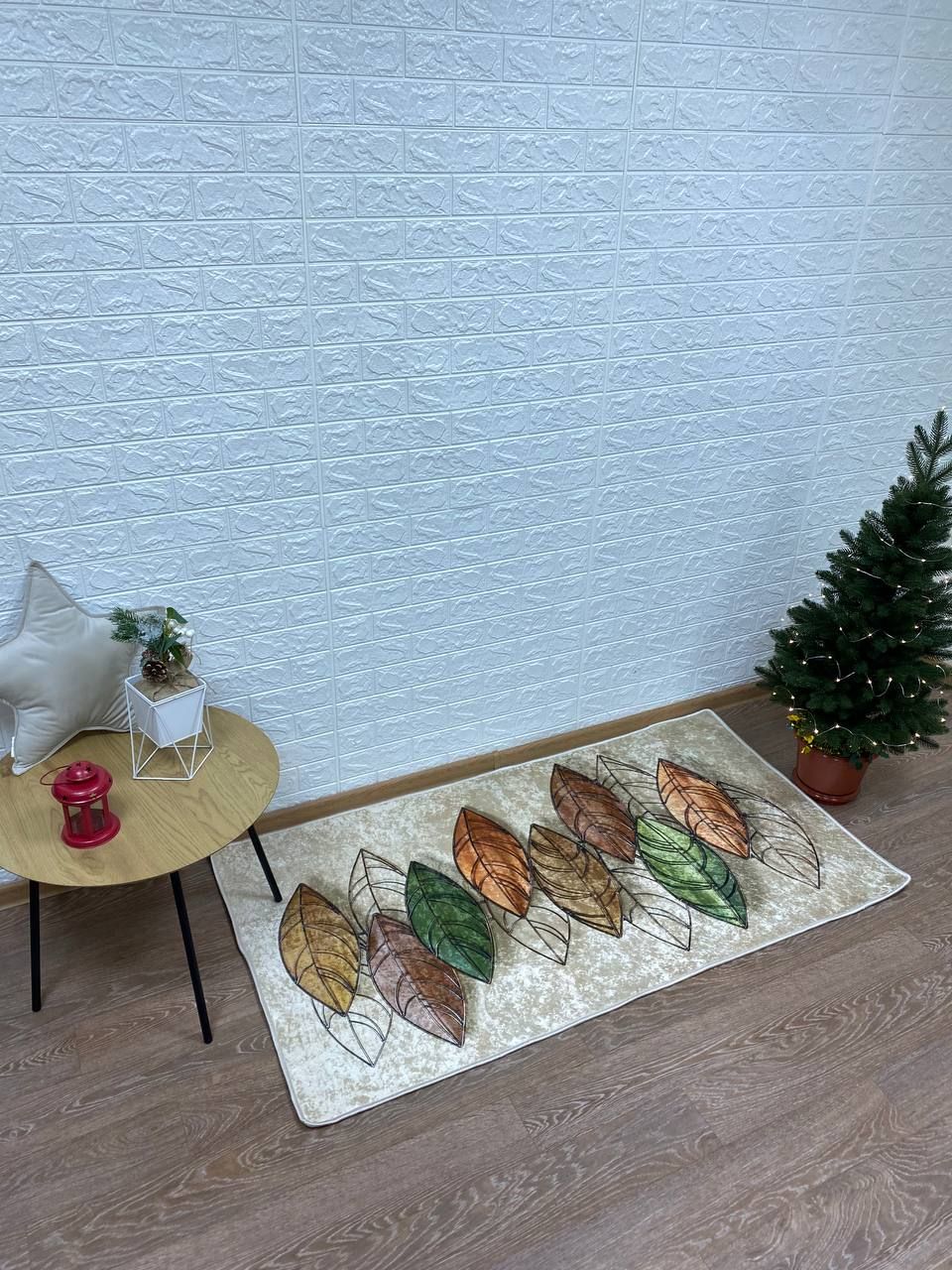 Турецкий безворсовой коврик "осенние листочки" подкладка из эко-кожи 80х200см