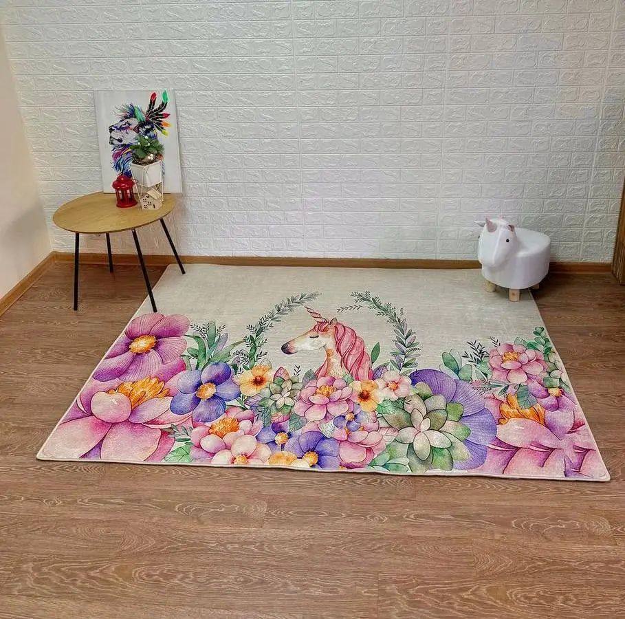 Турецький безворсовий килим "Поляна квітів з єдинорогом"