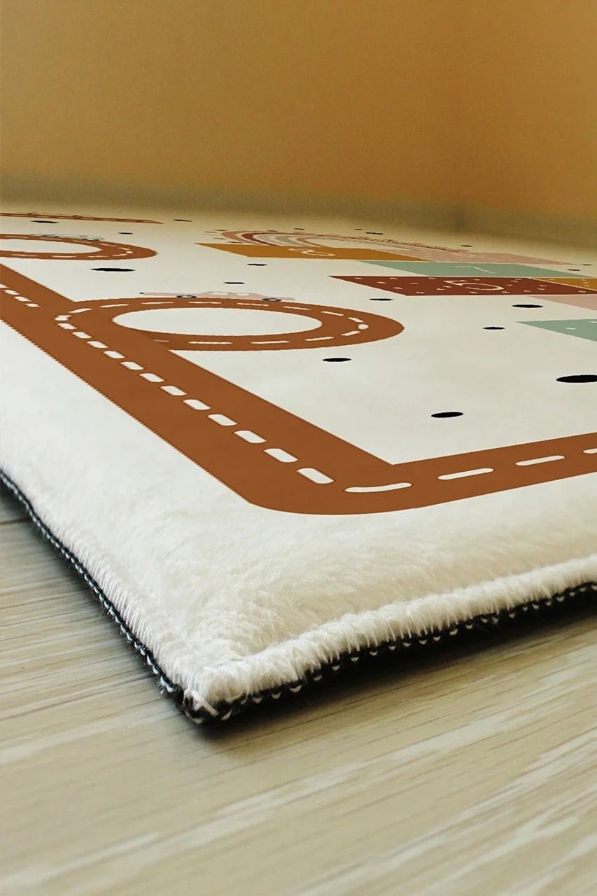 Плюшевий утеплений дитячий килим "Дорожні класики з веселкою"