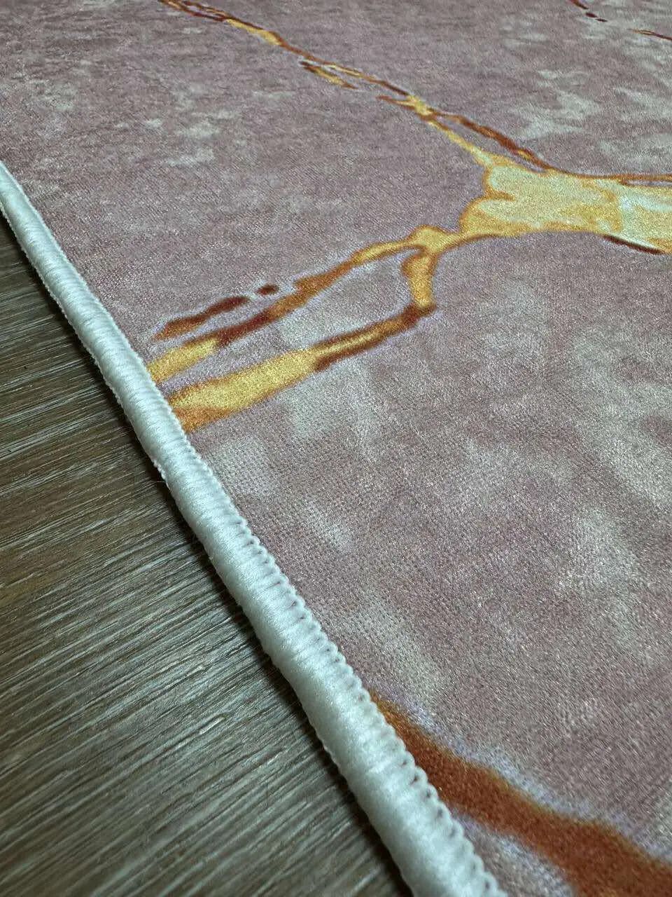 Турецький безворсовий килимок "Рожевий мармур золото"