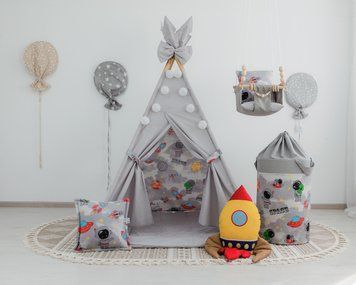 Вигвам Космос с ковриком + корзина для игрушек + подвесная качеля. Полный комплект!