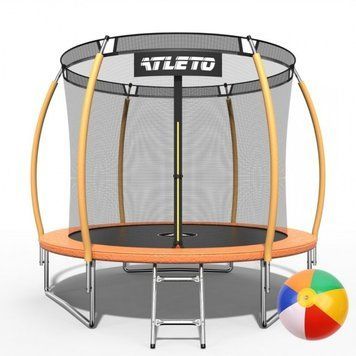 Батут детский 252 см с внутренней сеткой и стремянкой Atleto оранжевый + подарок мячик