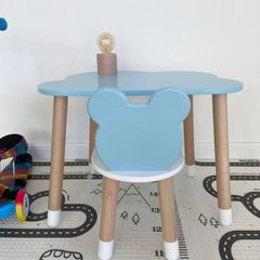 Детский стол и 1 стул (деревянный стульчик медведь и столик полуоблако)