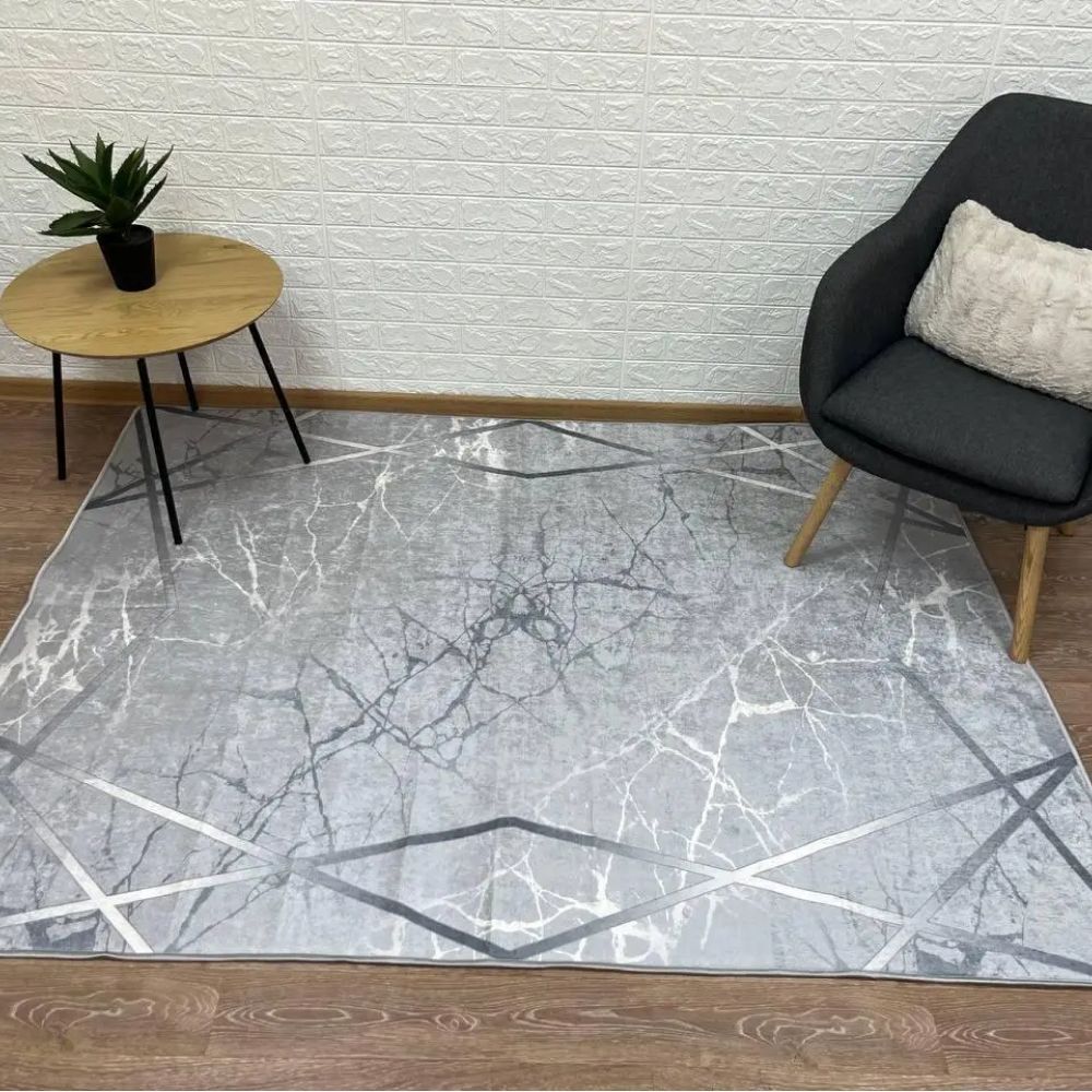 Коврик турецкий безворсовый Серебряный мрамор, 80х250 см