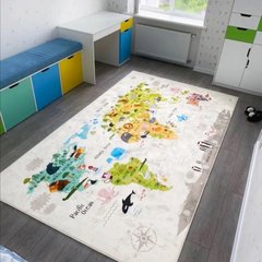 Плюшевий утеплений дитячий килим "Карта світу" білий