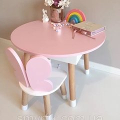 Дитячий стіл і 1 стілець (дерев'яний стільчик і круглий столик з пеналом)