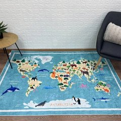 Турецкий безворсовый ковер "Карта мира голубая"