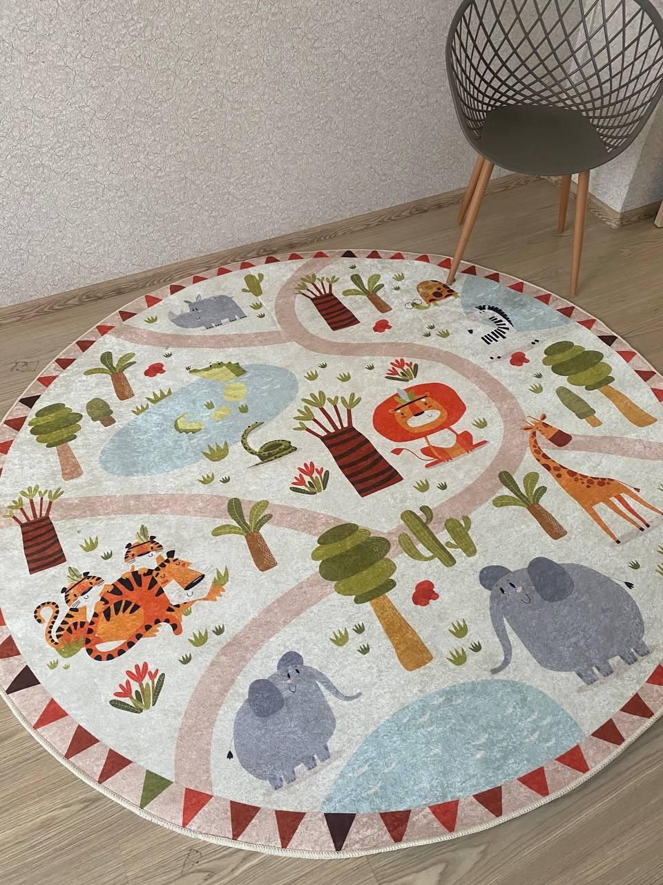 Круглий килим в дитячу "Зоопарк" (діметр 160 см)