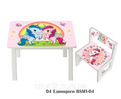 Комплект стол и 1 укрепленный стул детский "Единороги"
