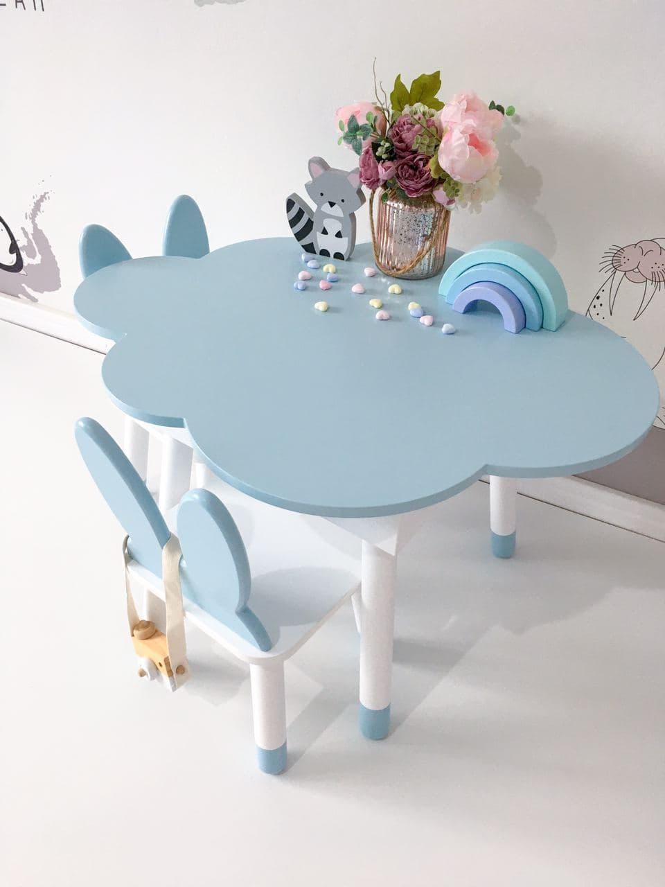 Дитячий стіл хмара з пеналом і 2 стільці зайчики