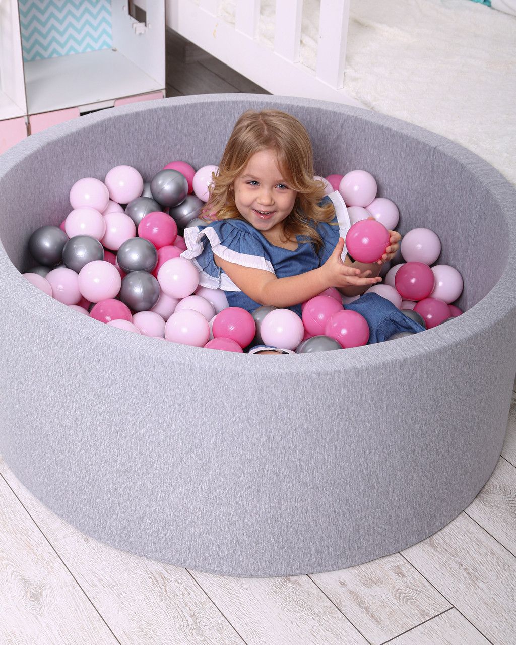 Дитячий сухий басейн з кульками (100 шт) Сірий трикотаж