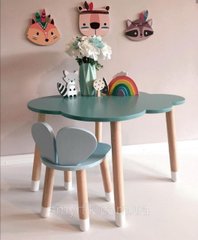 Детский стол и 1 стул (деревянный стульчик мишка и столик облако)