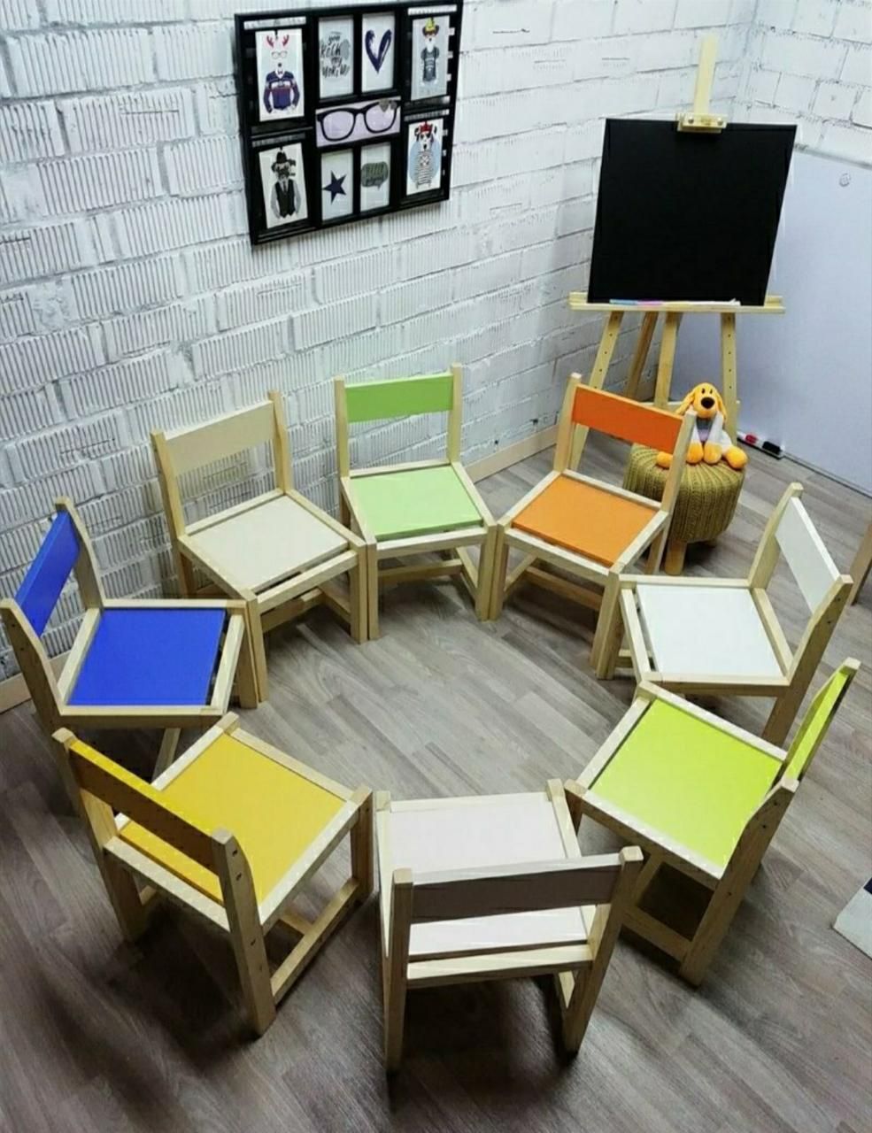 Детский стол-мольберт синий и 1 стул