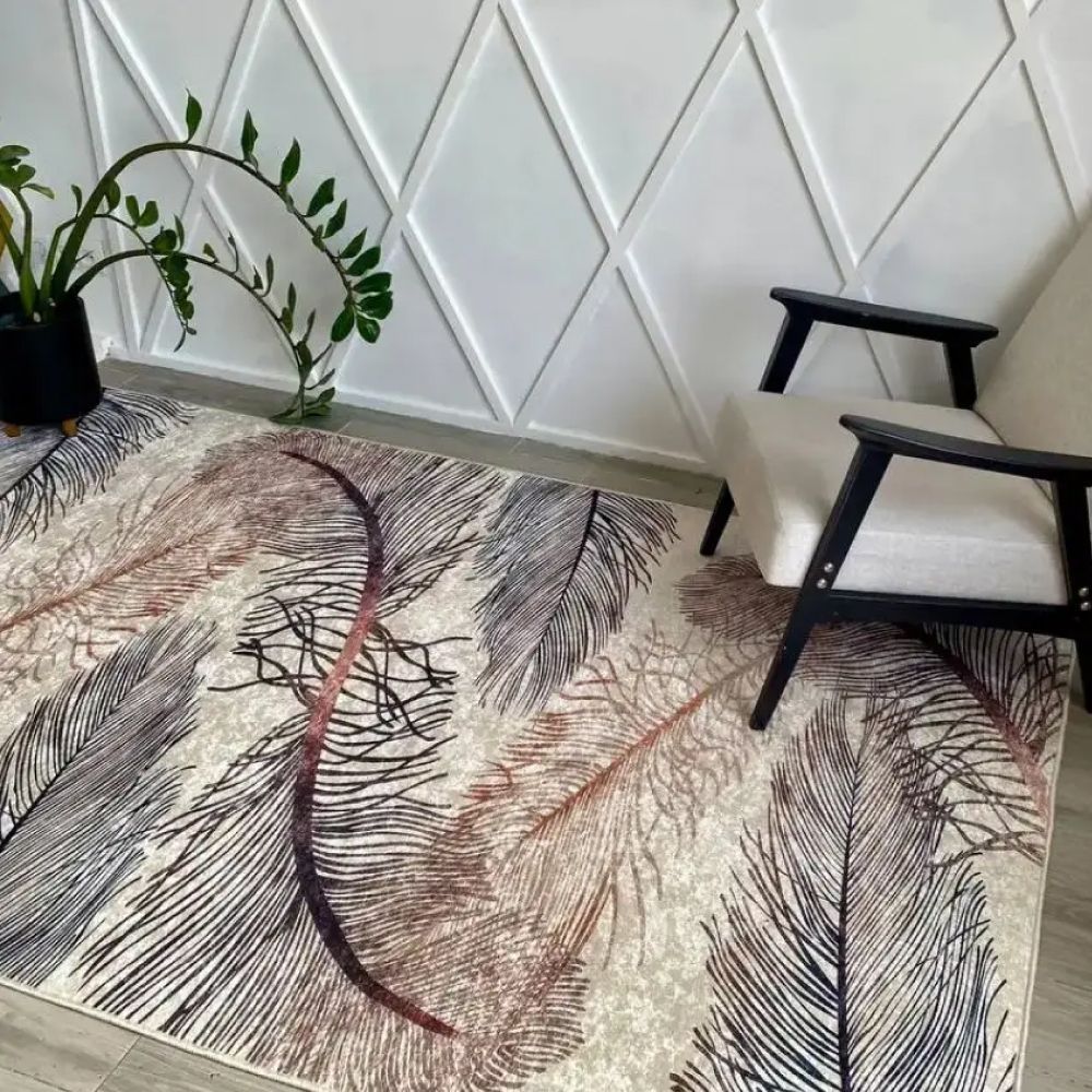 Коврик турецкий безворсовый Перо беж, 80х300 см