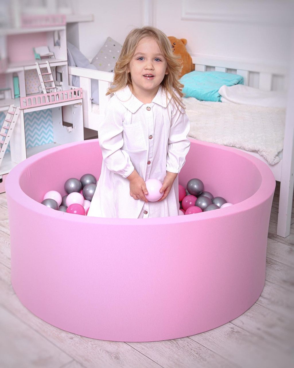 Дитячий сухий басейн з кульками (200 шт) Рожевий Пудра трикотаж