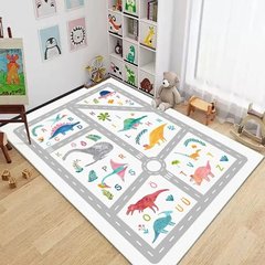 Плюшевий утеплений дитячий килим "Динозаври та дороги"