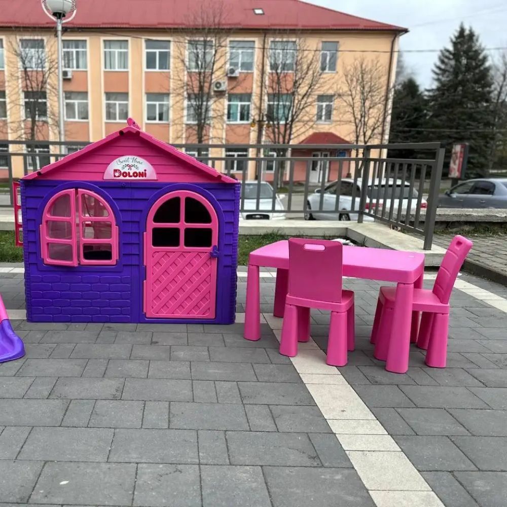 Детский пластиковый столик и два стула, розовый