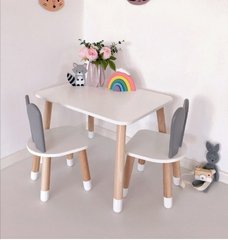 Детский стол и 2 стула (деревянный стульчик зайка 2 шт и прямоугольный стол)