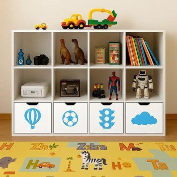 Стеллаж детский для игрушек и книг (белый с голубым), 12 ячеек