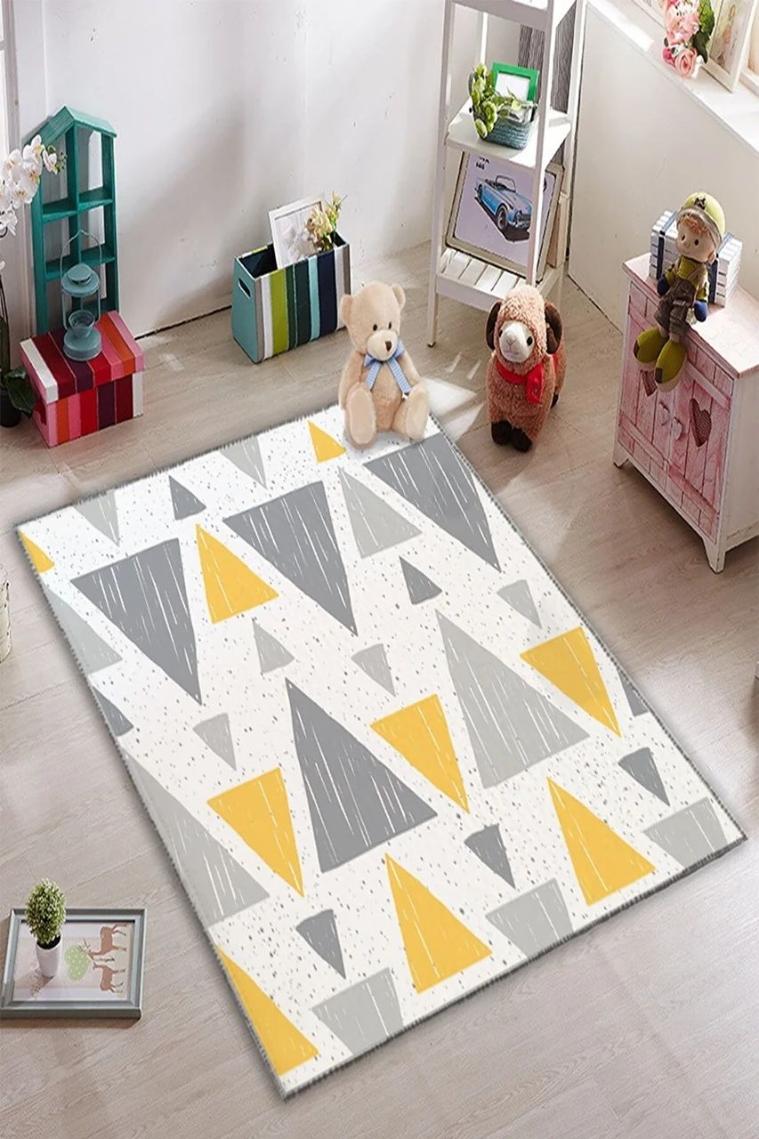 Плюшевий утеплений дитячий килим "Різнокольорові трикутники"