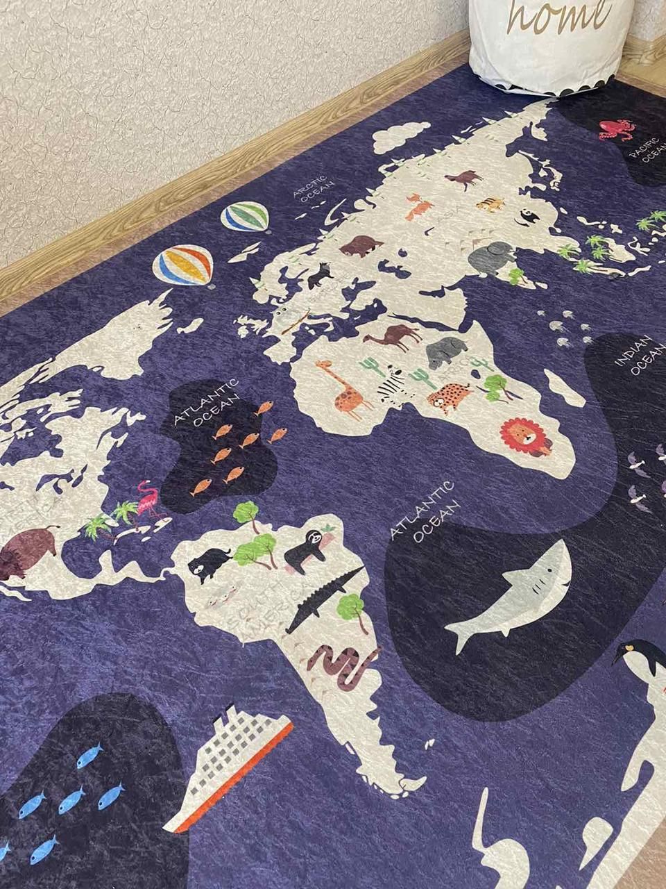 Килим "Карта світу темно-синя"