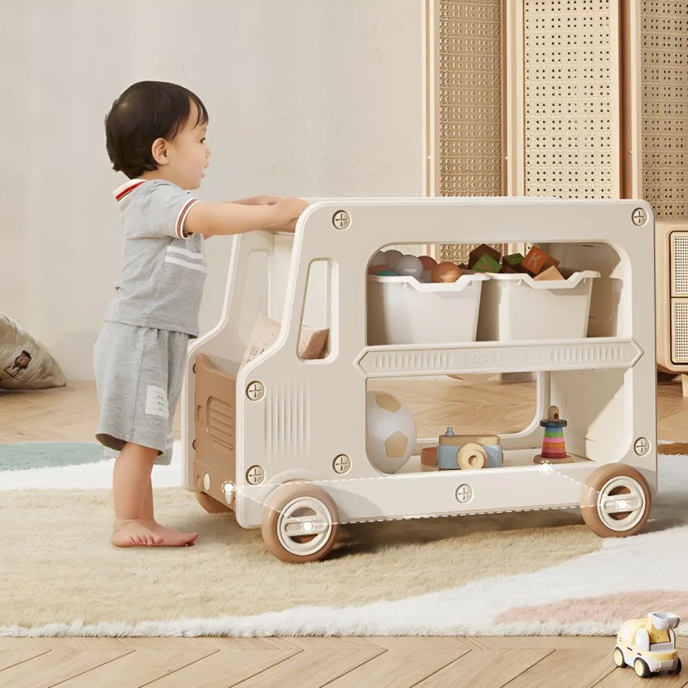 Стеллаж-машинка Lorry с контейнерами, коричнево-белый