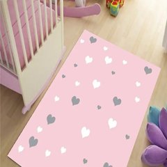 Плюшевий утеплений дитячий килим "Серця на рожевому фоні"
