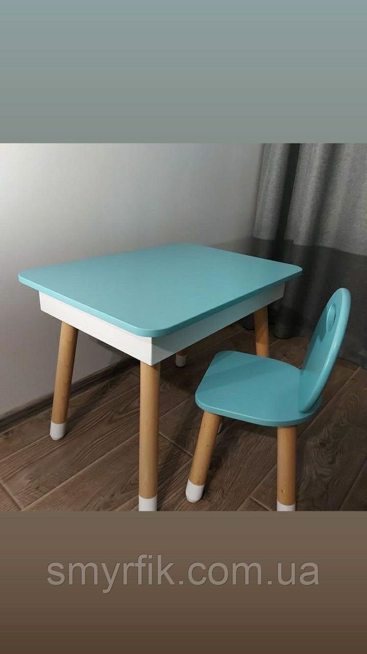Прямоугольный стол с пеналом и 1 стул с круглой спинкой