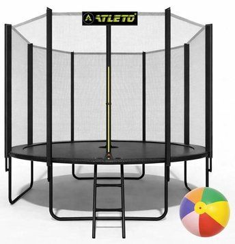 Батут с сеткой и стремянкой 374 см Atleto Black + подарок мячик