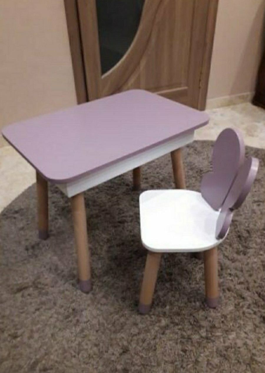 Прямоугольный стол с пеналом и 1 стул "Бабочка"